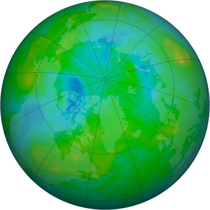 Arctic ozone map for 13 August 1992